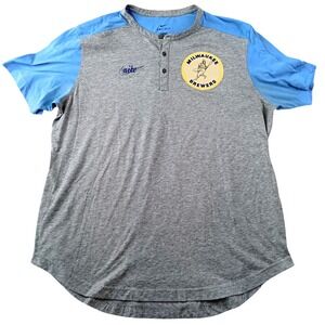 Nike Milwaukee Brewers Cooperstown Collection Henley Shirt Mens XL Grey Blue